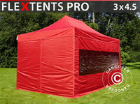 Snabbtält FleXtents PRO 3x4,5m Röd, inkl. 4 sidor