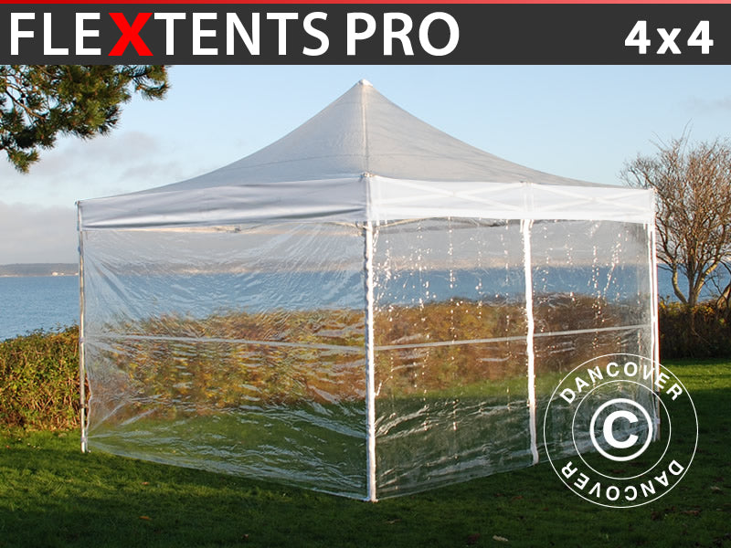Snabbtält FleXtents PRO 4x4m Transparent, inkl. 4 sidor