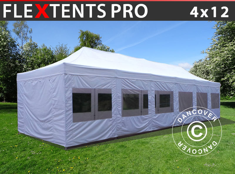 Snabbtält FleXtents PRO 4x12m Vit, inkl. sidor