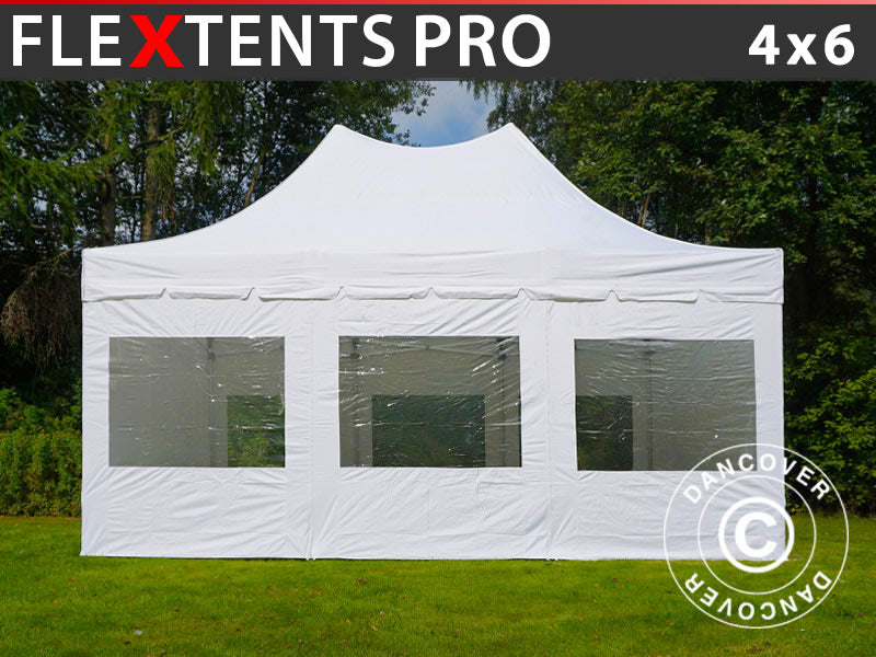 Snabbtält FleXtents PRO Peak Pagoda 4x6m Vit, inkl. 8 sidor