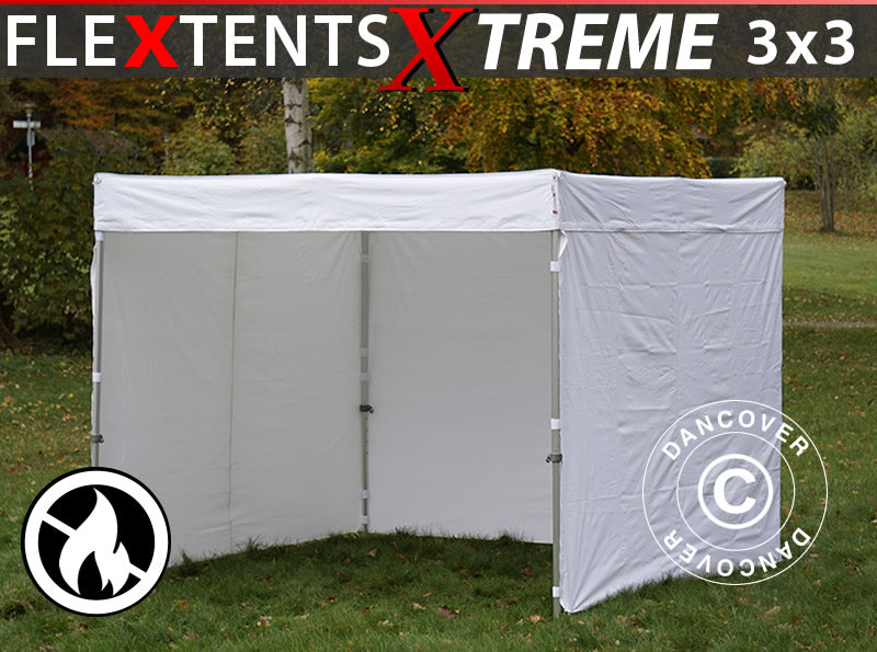 Snabbtält FleXtents® Xtreme 50 Exhibition med sidoväggar, 3x3m, Vit, Flamhämmande