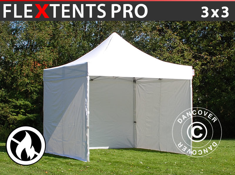 Snabbtält FleXtents PRO 3x3m Vit, Flamhämmande, inkl. 4 sidor