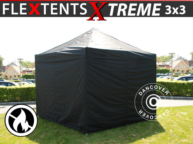 Snabbtält FleXtents Xtreme 50 3x3m Svart, Flamhämmande, inkl. 4 sidor