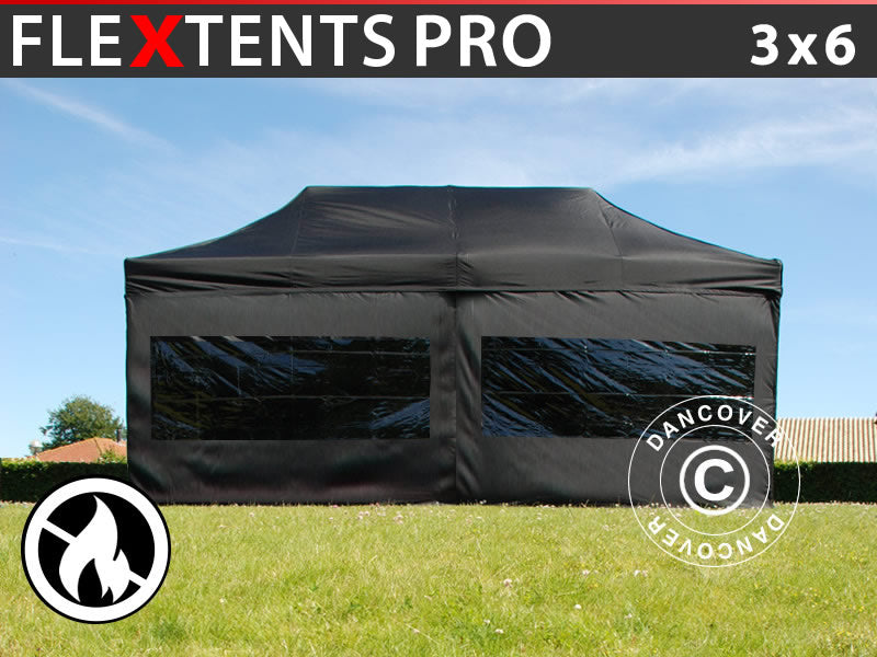 Snabbtält FleXtents PRO 3x6m Svart, Flamhämmande, inkl. 6 sidor