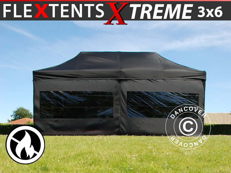 Snabbtält FleXtents Xtreme 50 3x6m Svart, Flamhämmande, inkl. 6 sidor