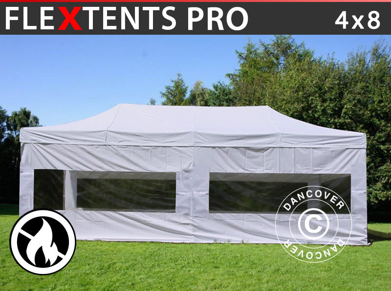 Snabbtält FleXtents PRO 4x8m Vit, Flamhämmande, inkl. 6 sidor