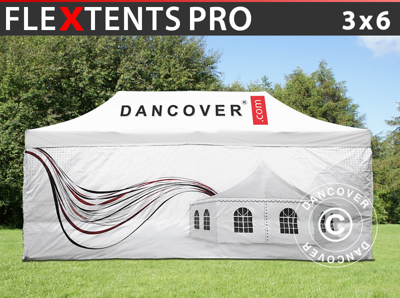 Snabbtält FleXtents PRO med fullt digitalt tryck, 3x6m, inkl. 4 sidor