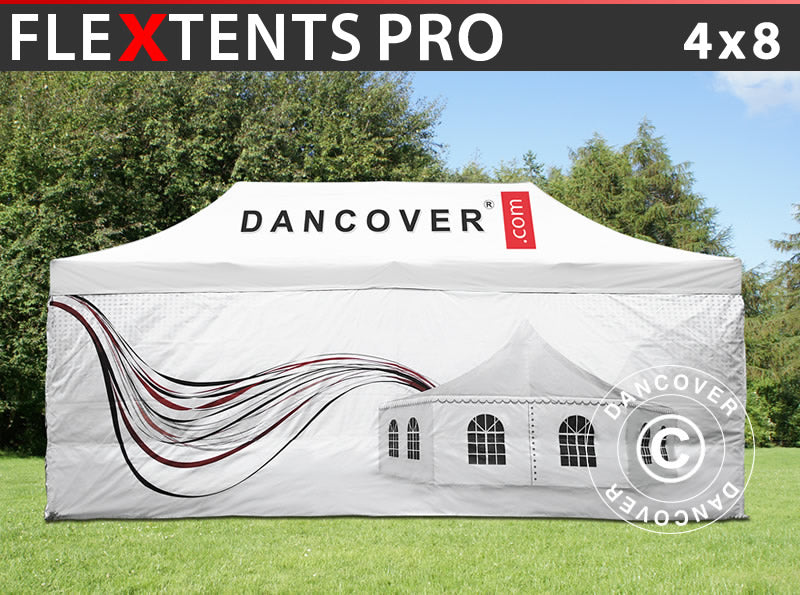 Snabbtält FleXtents PRO med fullt digitalt tryck, 4x8m, inkl. 4 sidor
