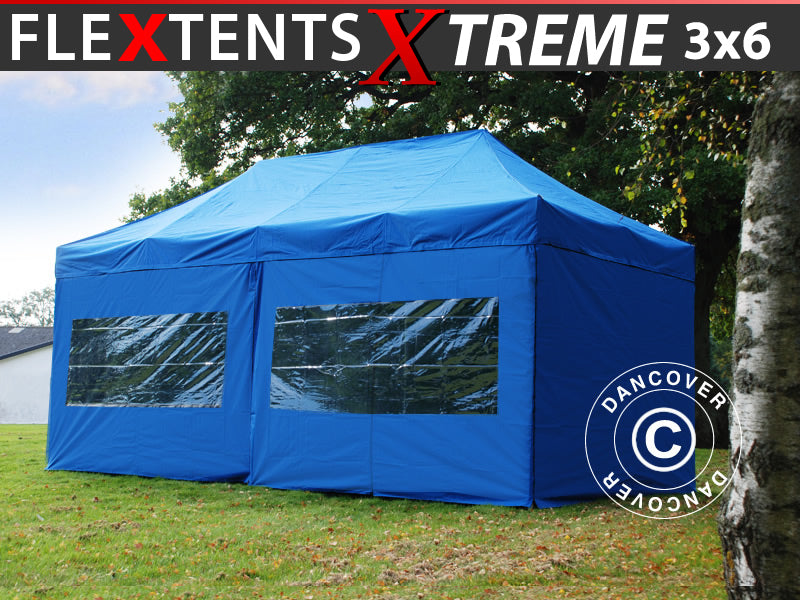 Snabbtält FleXtents Xtreme 60 3x6m Blå, inkl. 6 sidor