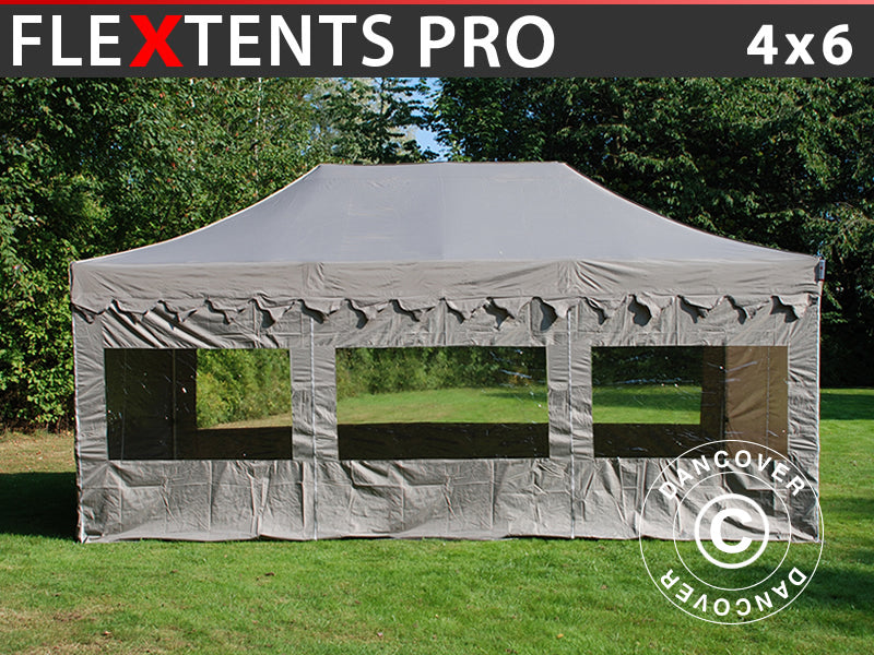 Snabbtält FleXtents PRO "Morocco" 4x6m Latte, inkl. 8 sidor