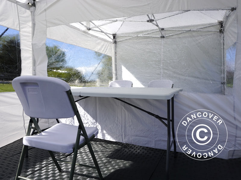 Besökartält FleXtents PRO 4x6m Vit, inkl. 8 sidoväggar och 1 transparent skiljevägg