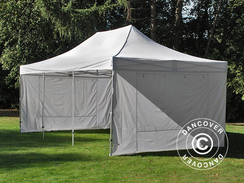 Besökartält FleXtents PRO 4x6m Vit, inkl. 8 sidoväggar och 1 transparent skiljevägg