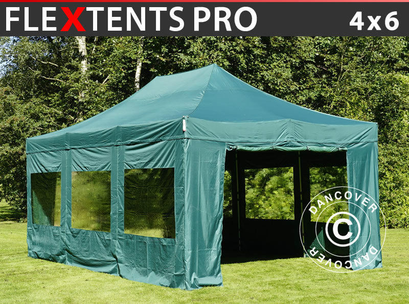 Snabbtält FleXtents PRO 4x6m Grön, inkl. 8 sidor