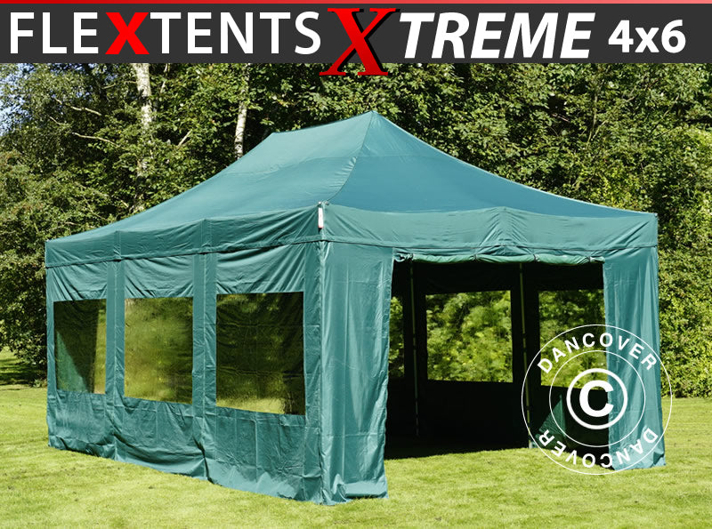 Snabbtält FleXtents Xtreme 50 4x6m Grön, inkl. 8 sidor