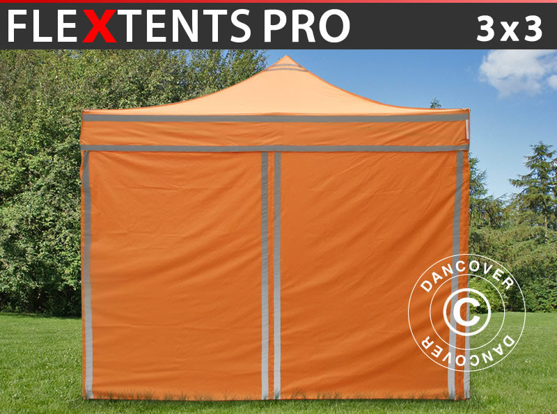 Snabbtält FleXtents PRO Arbetstält 3x3m, inkl. 4 sidor Orange Reflexiva