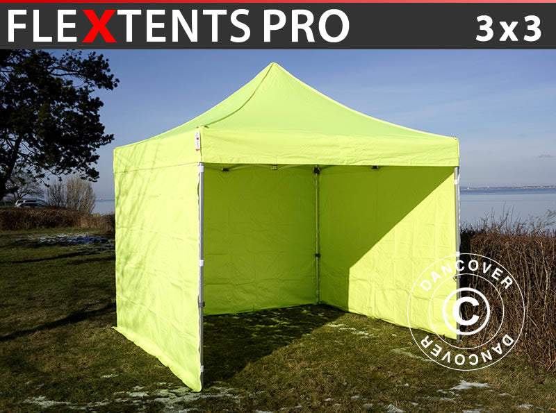 Snabbtält FleXtents PRO 3x3m Neongul/grön, inkl. 4 sidor