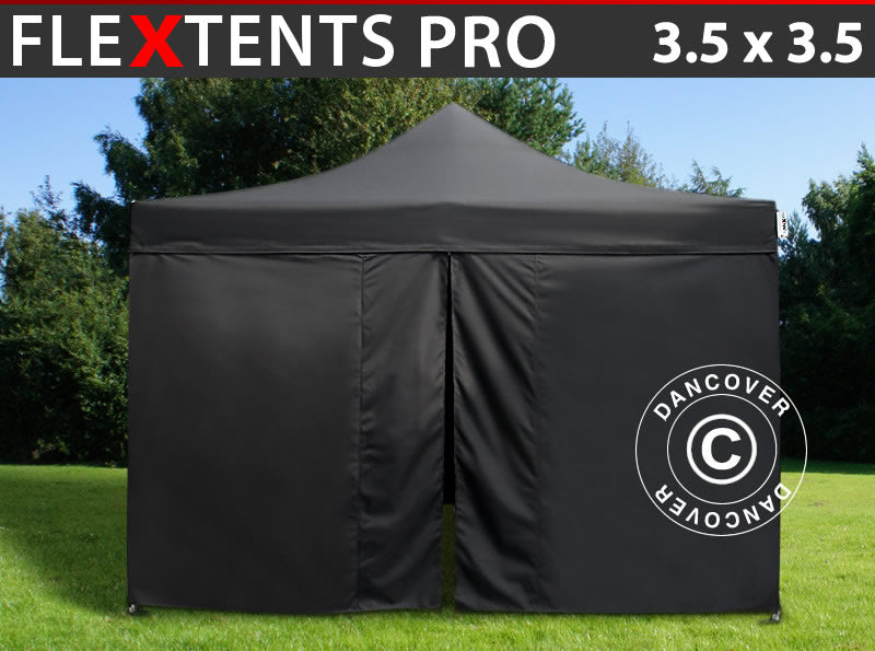 Snabbtält FleXtents PRO 3,5x3,5m Svart, inkl. 4 sidor