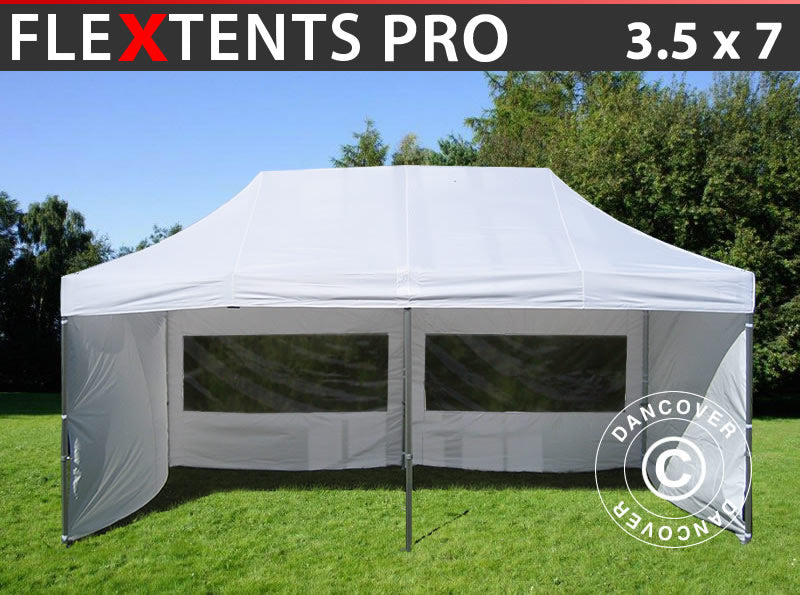 Snabbtält FleXtents PRO 3,5x7m Vit, inkl. 6 sidor