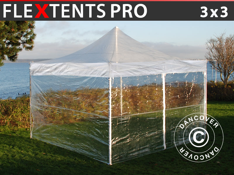 Snabbtält FleXtents PRO 3x3m Transparent, inkl. 4 sidor