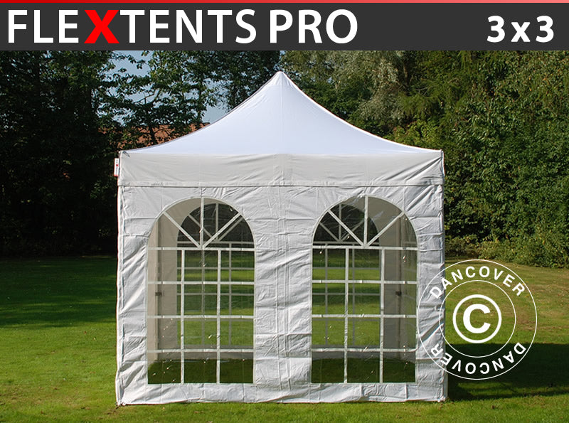 Snabbtält FleXtents PRO Vintage Style 3x3m Vit, inkl. 4 sidor