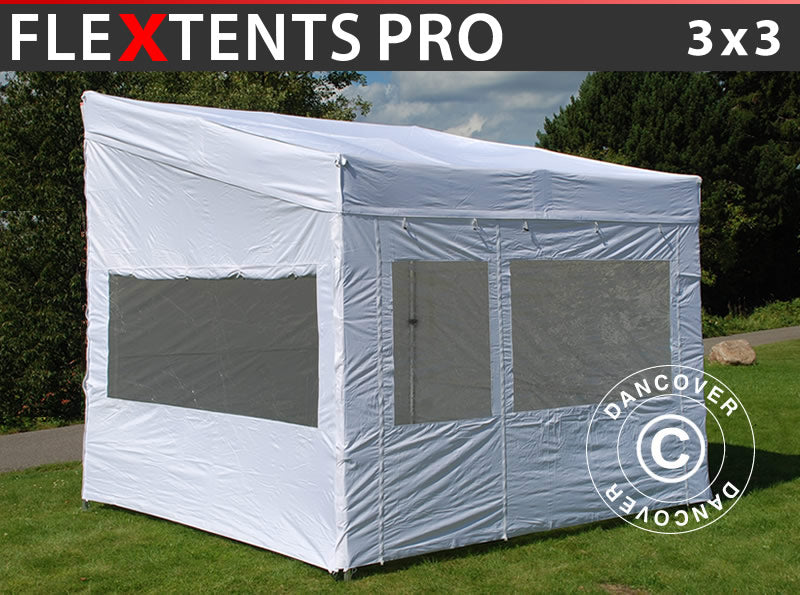 Snabbtält FleXtents PRO Trapezo 3x3m Vit, inkl. 4 sidor