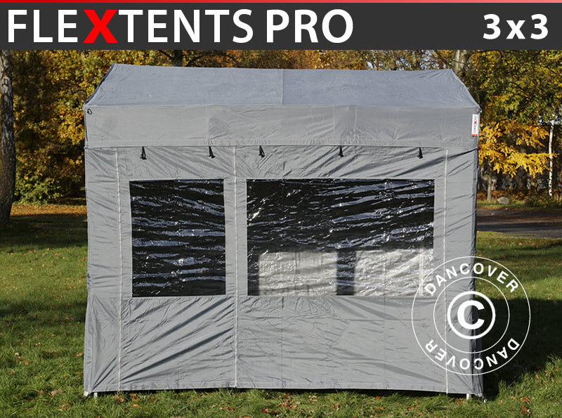 Snabbtält FleXtents PRO Trapezo 3x3m Grå, inkl. 4 sidor