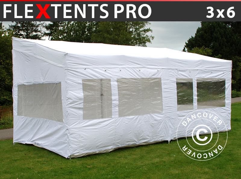 Snabbtält FleXtents PRO Trapezo 3x6m Vit, inkl. 4 sidor