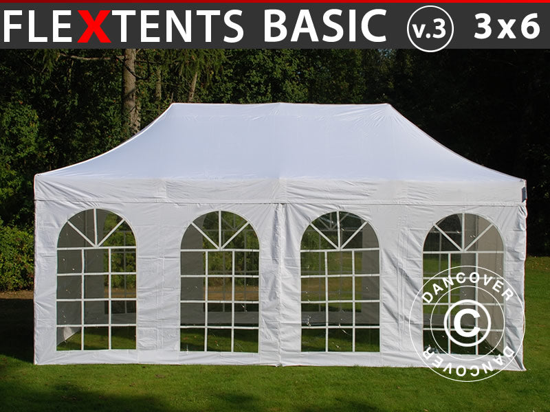 Snabbtält FleXtents Basic v.3, 3x6m Vit, inkl. 4 sidor