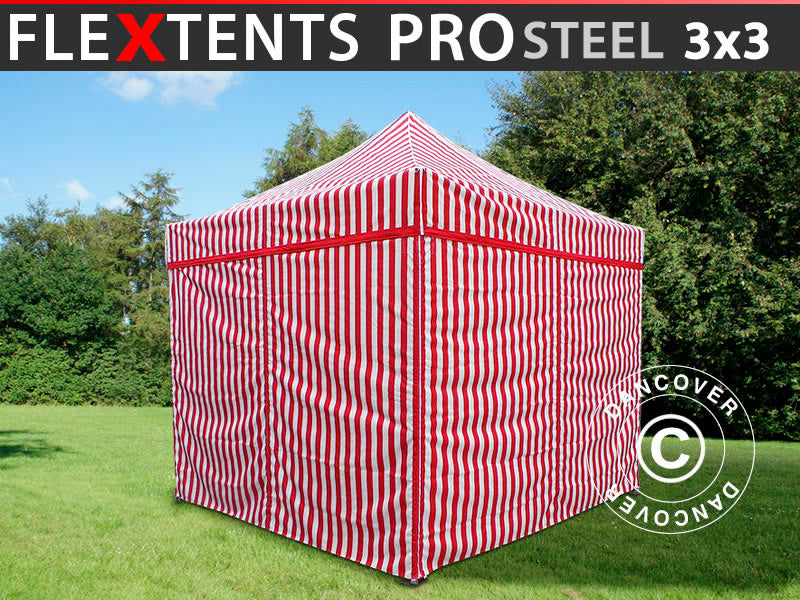 Snabbtält FleXtents PRO Steel 3x3m Randigt, inkl. 4 sidor