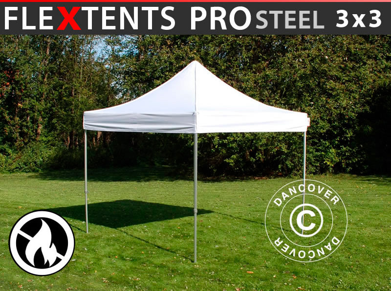 Snabbtält FleXtents PRO Steel 3x3m Vit, Flamhämmande