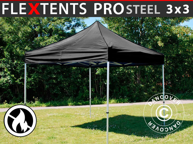 Snabbtält FleXtents PRO Steel 3x3m Svart, Flamhämmande