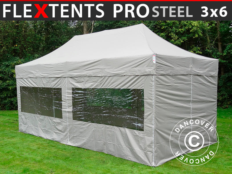 Snabbtält FleXtents PRO Steel 3x6m Latte, inkl. 6 sidor