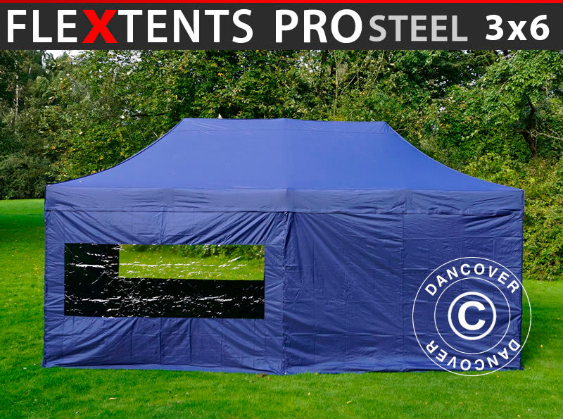 Snabbtält FleXtents PRO Steel 3x6m Mörkblå, inkl. 6 sidor