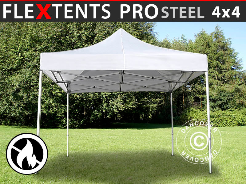 Snabbtält FleXtents PRO Steel 4x4m Vit, Flamhämmande
