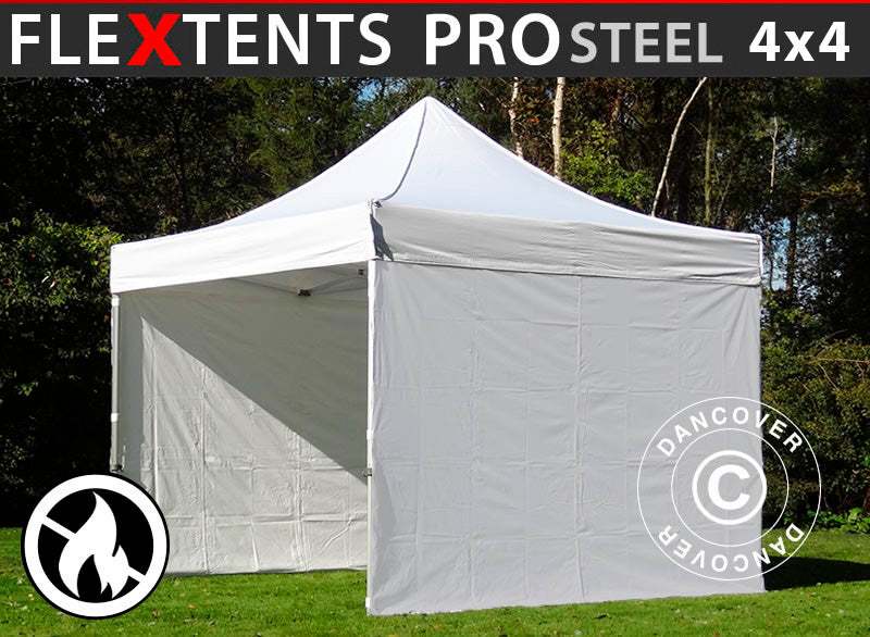 Snabbtält FleXtents PRO Steel 4x4m Vit, Flamhämmande, inkl. 4 sidor