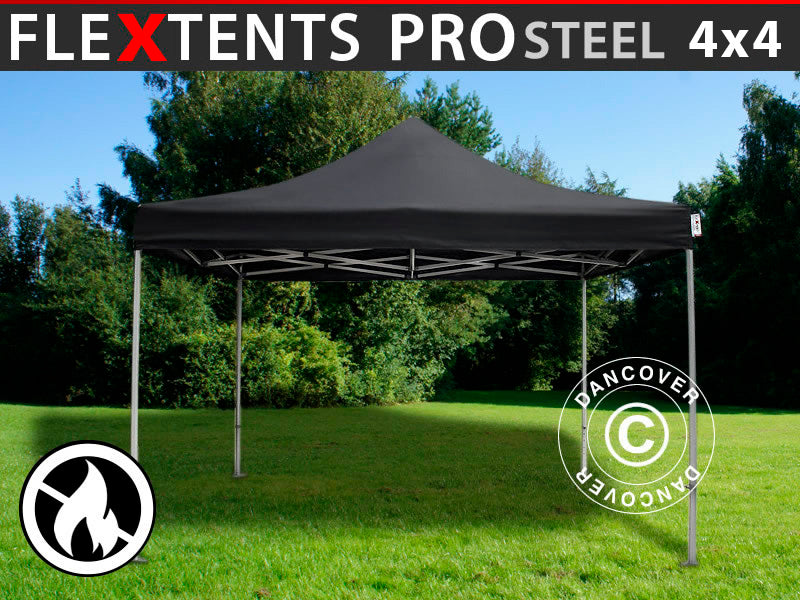 Snabbtält FleXtents PRO Steel 4x4m Svart, Flamhämmande