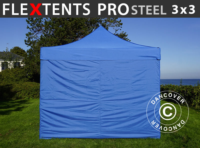 Snabbtält FleXtents PRO Steel 3x3m Blå, inkl. 4 sidor