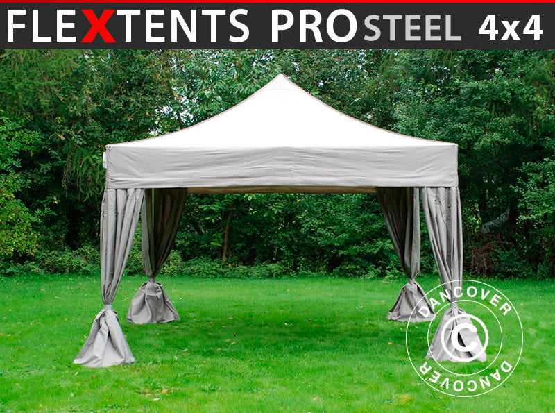 Snabbtält FleXtents PRO Steel 4x4m Latte, inkl. 4 dekorativa gardiner