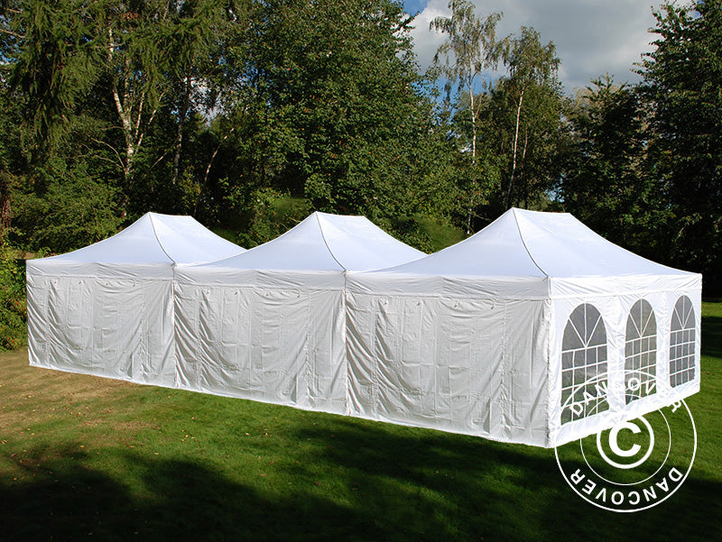 Snabbtält FleXtents® Steel 12x6m Vit, inkl. 8 sidoväggar