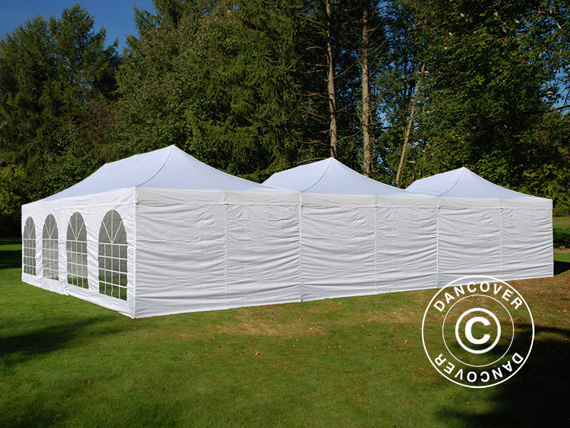 Snabbtält FleXtents® Steel 12x8m Vit, inkl. 8 sidoväggar