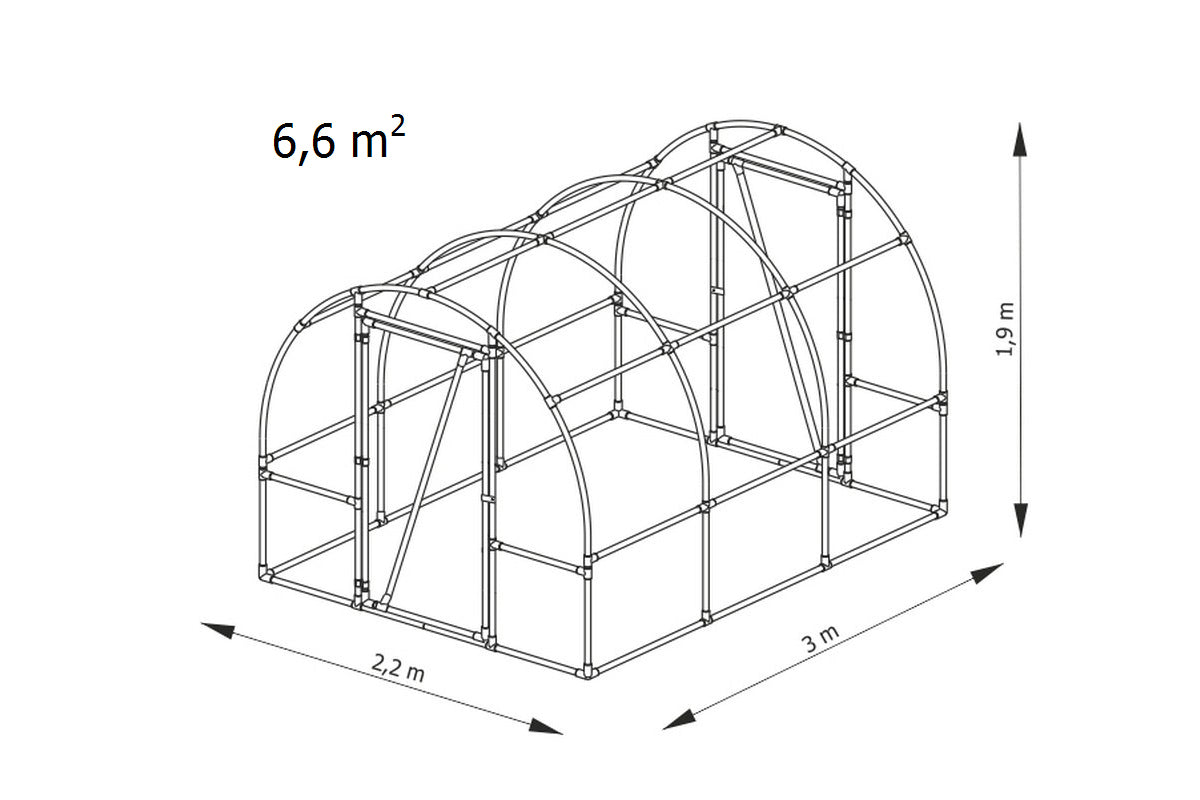 Tunnelväxthus 130, 2,2x3x1,9m, 6,6m², Transparent