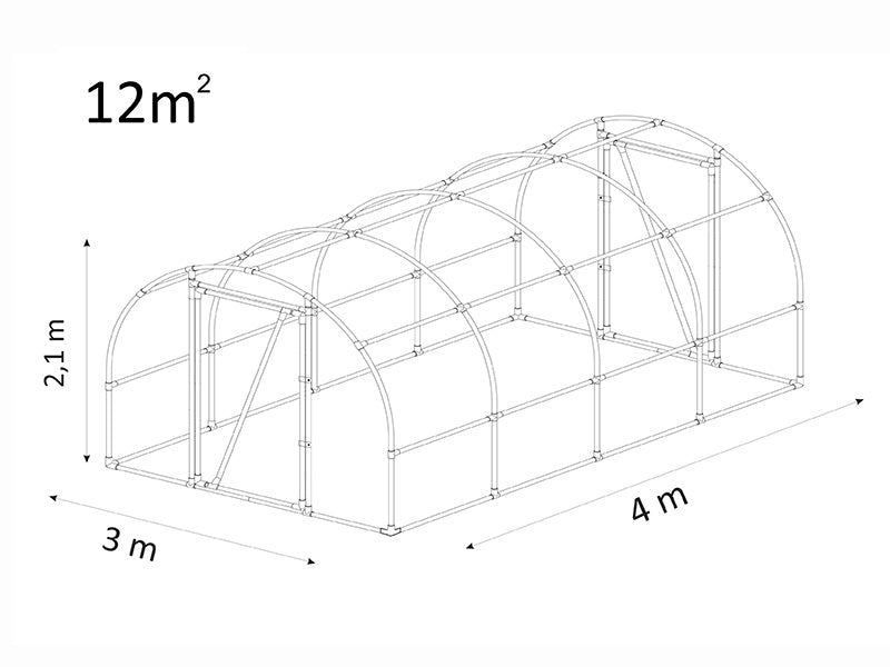 Tunnelväxthus 130, 3x4x2,1m, 12m², Transparent