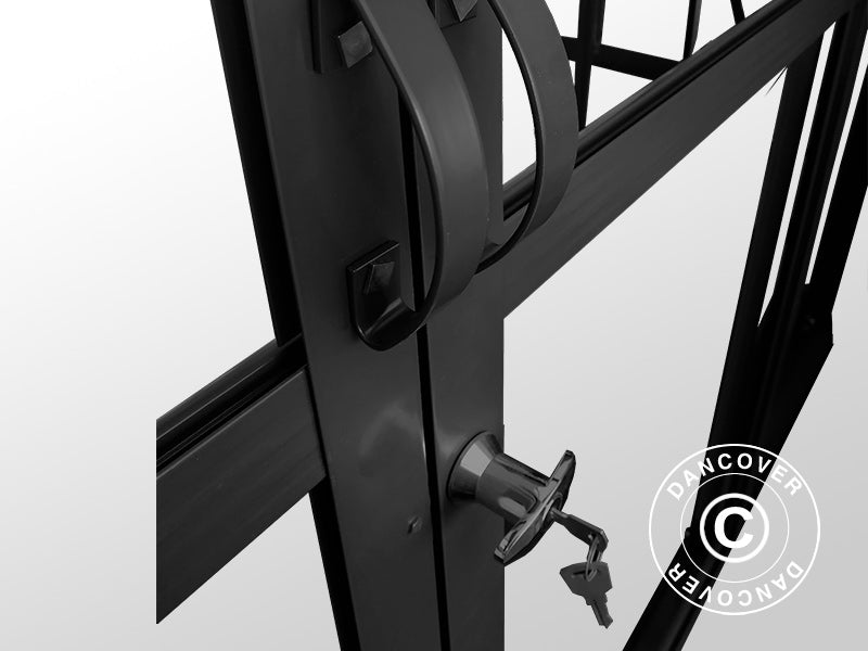 Orangeri, växthus i glas 13,3m², 4,45x2,99x2,95m med bas och takdekoration, Svart