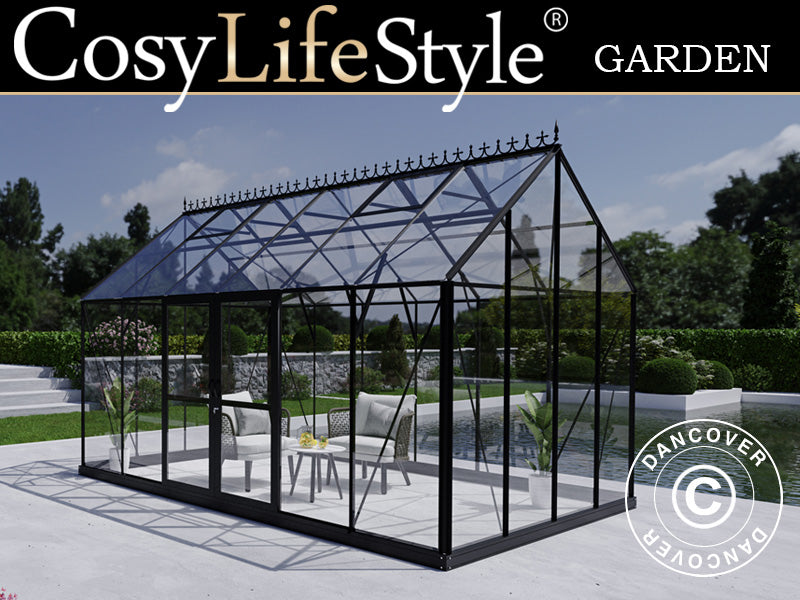 Greenhouse 4,45x2,99x2,95m w/Base and Deco Black