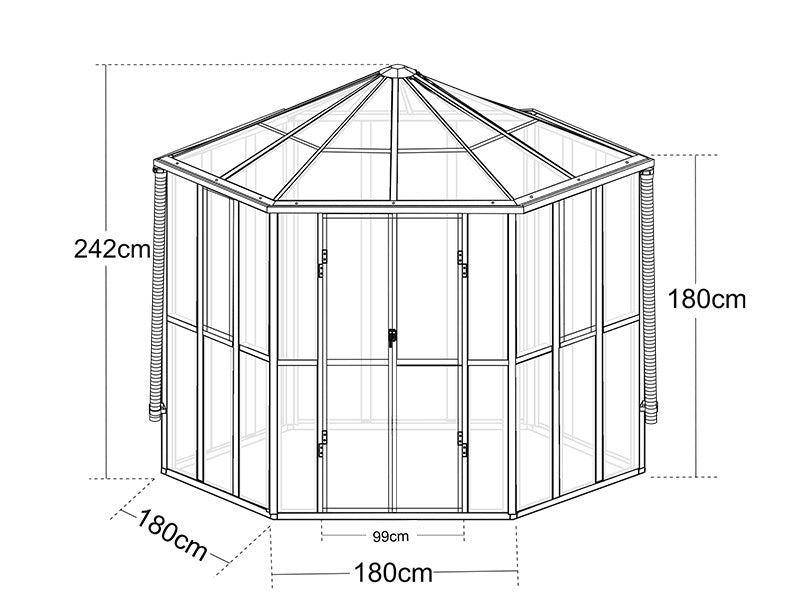 Orangeri sexkantigt glas 8,42m², 3,12x3,6x2,42m, Svart