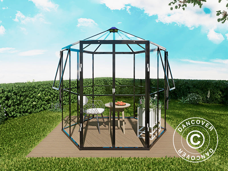 Orangeri sexkantigt glas 3,74m², 2,08x2,4x2,32m, Svart
