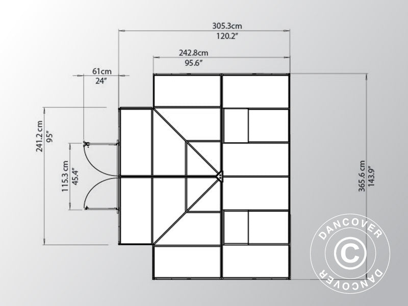 Orangeri polykarbonat VICTORY, 10,41m², Palram/Canopia, 3,66x3,05x2,69m, Grå