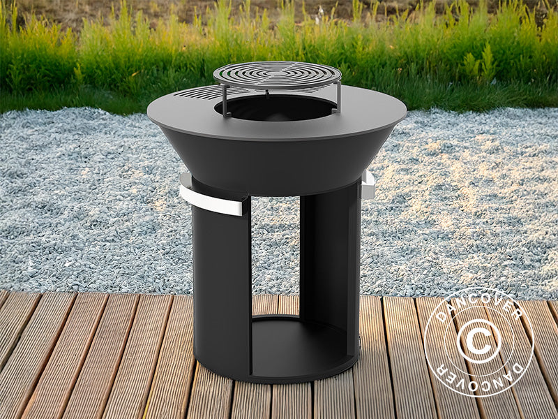 Eldstad med vedförvaring, Ø93x98cm, Svart