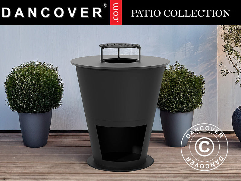 Eldstad med vedförvaring, Ø74,5x80cm, Svart