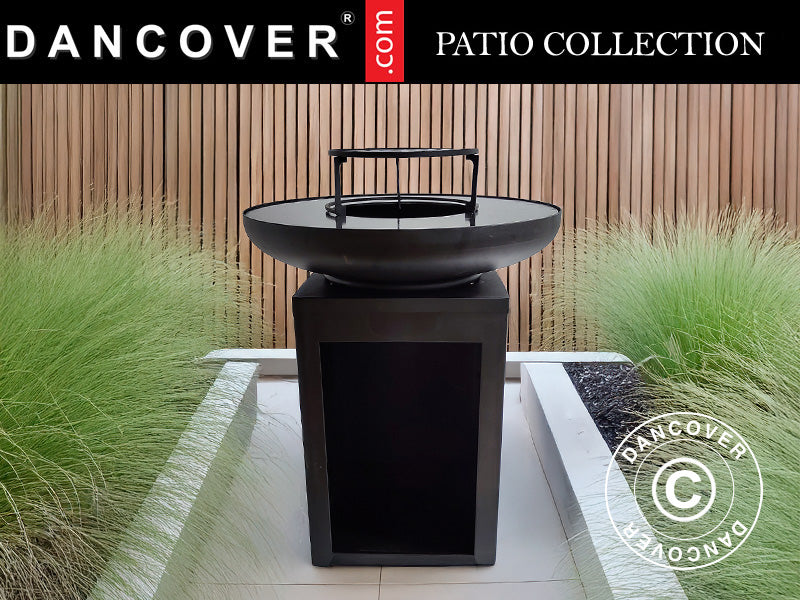 Eldstad med vedförvaring, Ø60x73cm, Svart